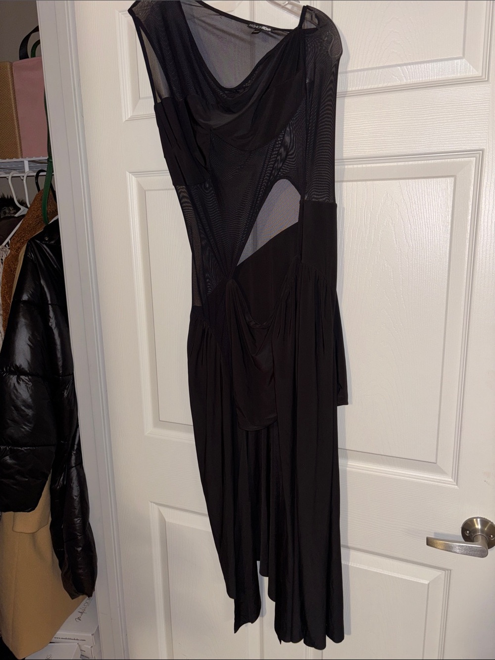 Fashion Nova Black Asymmetrical Mesh Panel Dress